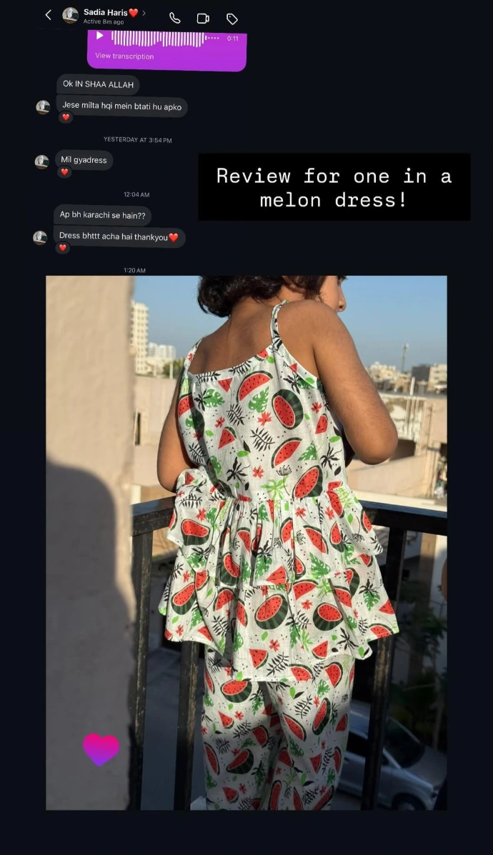 Customer review by Sadia Haris showing One in a Melon dress from Agosh Kidswear